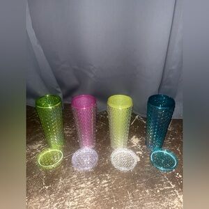 Pack Of 4 Mainstays 26oz Translucent Tumblers/w Lids-No Straws.